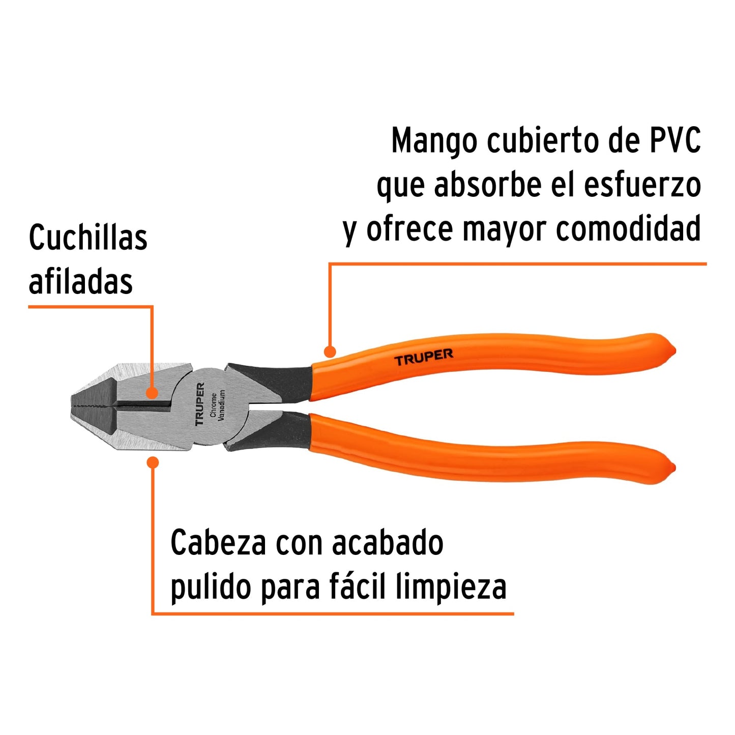 Pinza para electricista 8" uso rudo con mango PVC