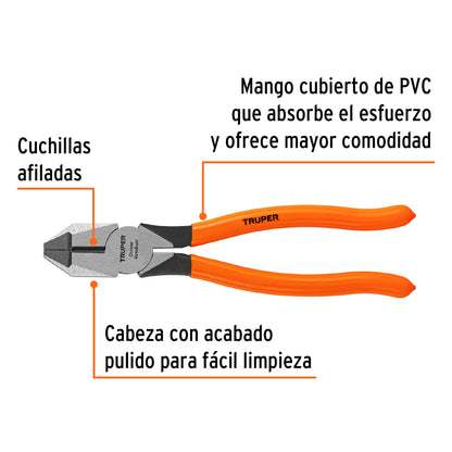 Pinza para electricista 8" uso rudo con mango PVC
