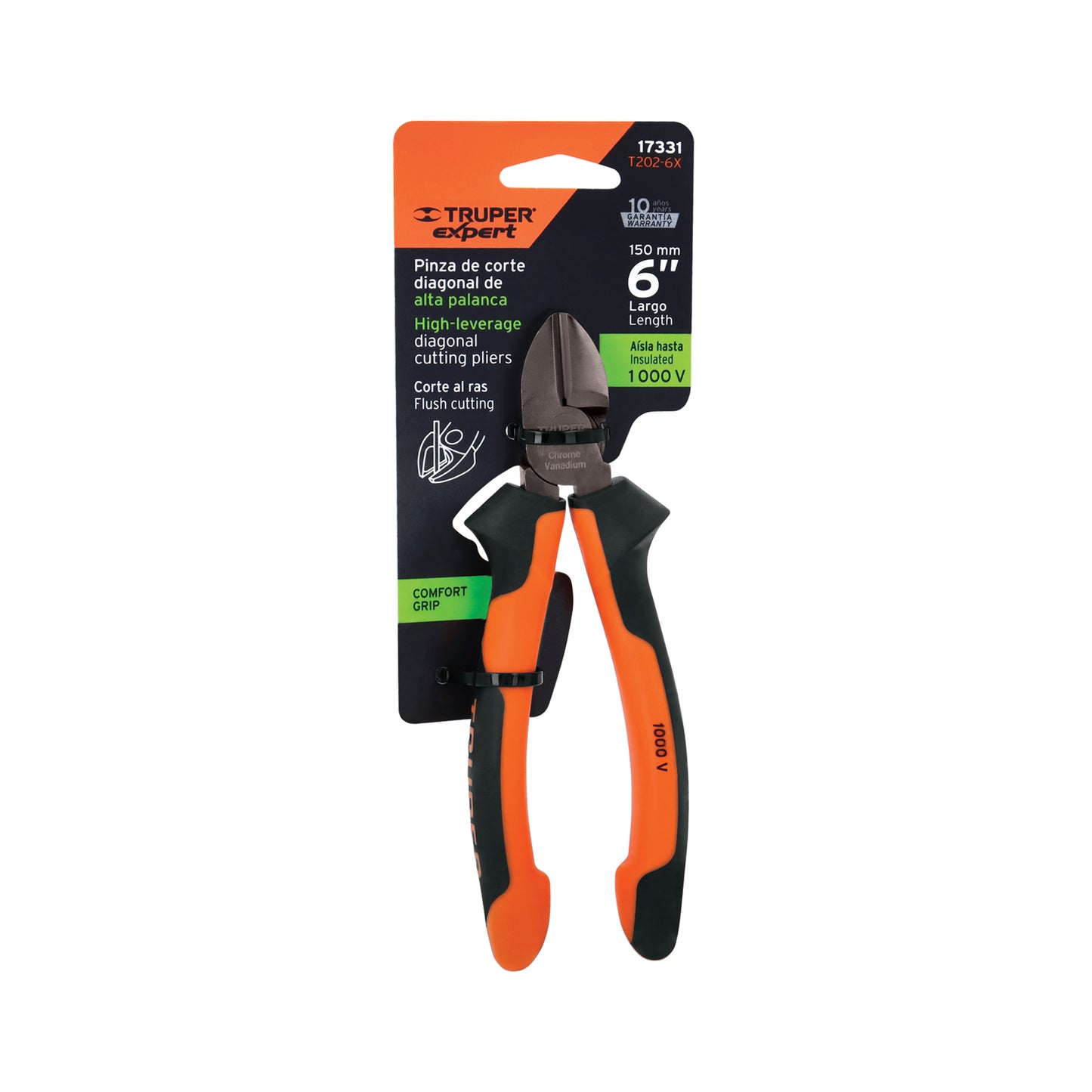 Pinza corte diagonal 6" alta palanca con mango Comfort Grip