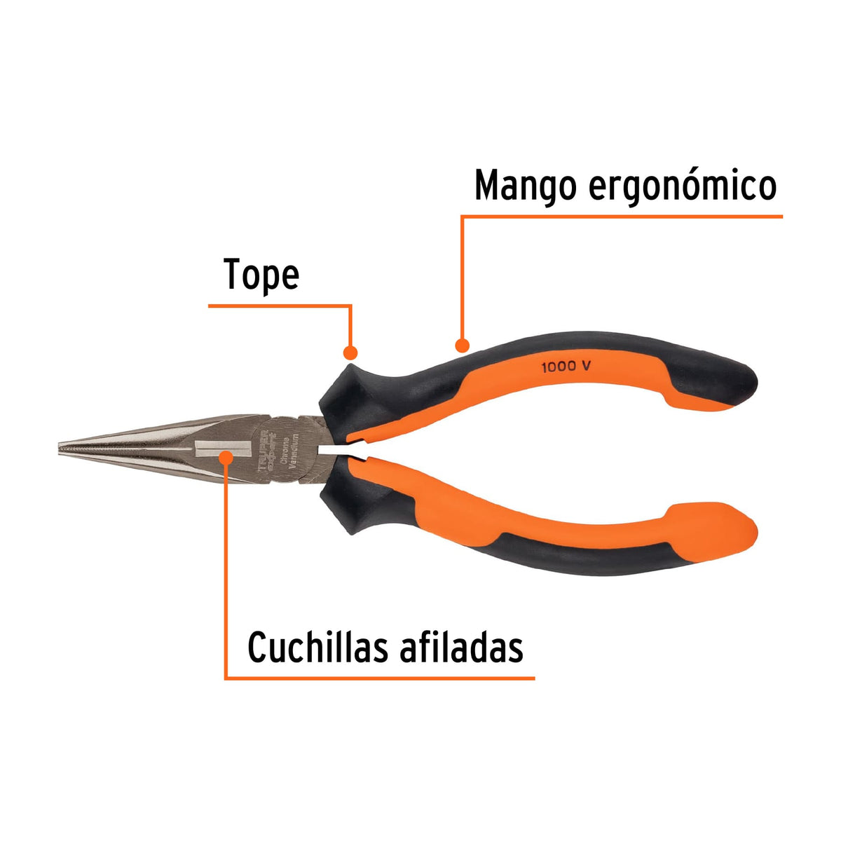 Pinza punta y corte 6" con mango Comfort Grip
