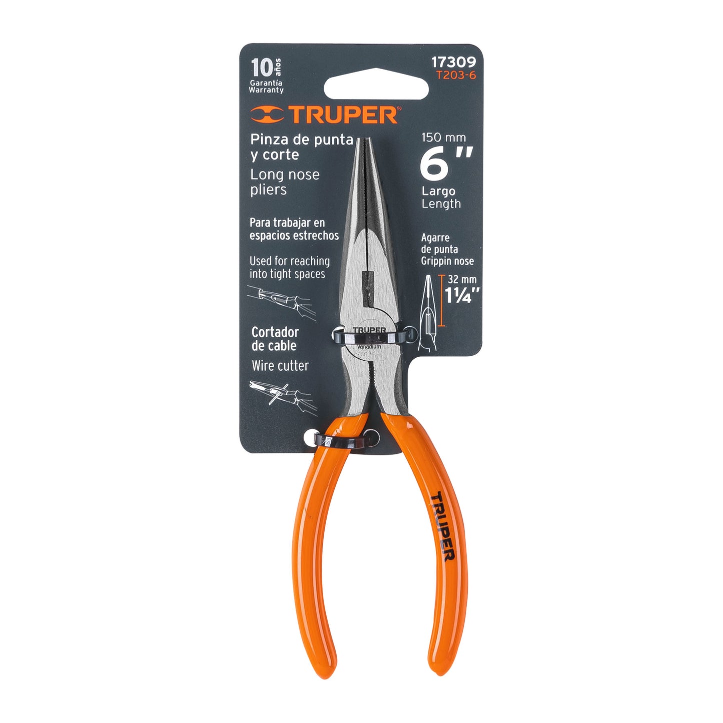 Pinza de punta y corte 6" con mango PVC