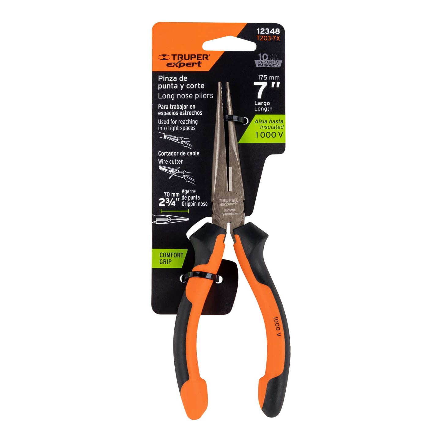 Pinza punta y corte 7" con mango Comfort Grip