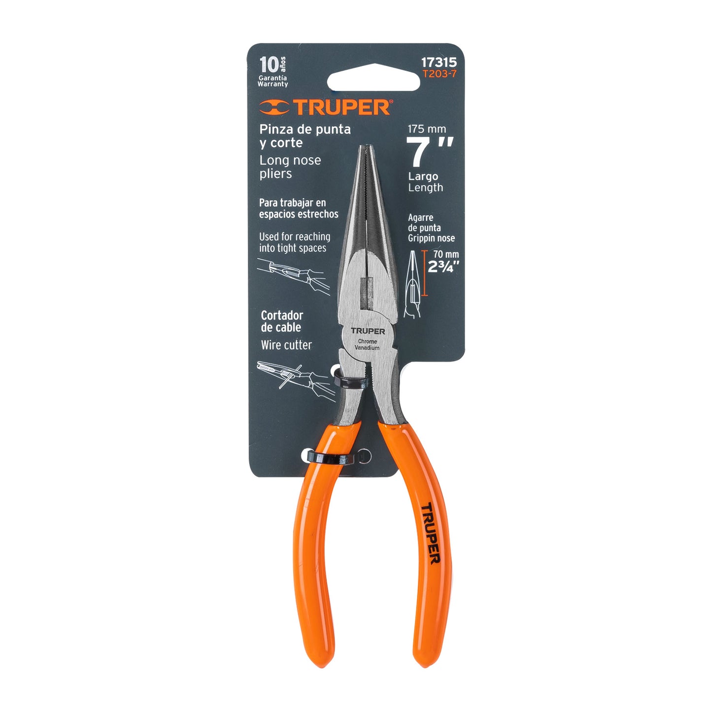 Pinza de punta y corte de 18 cm con mango de PVC