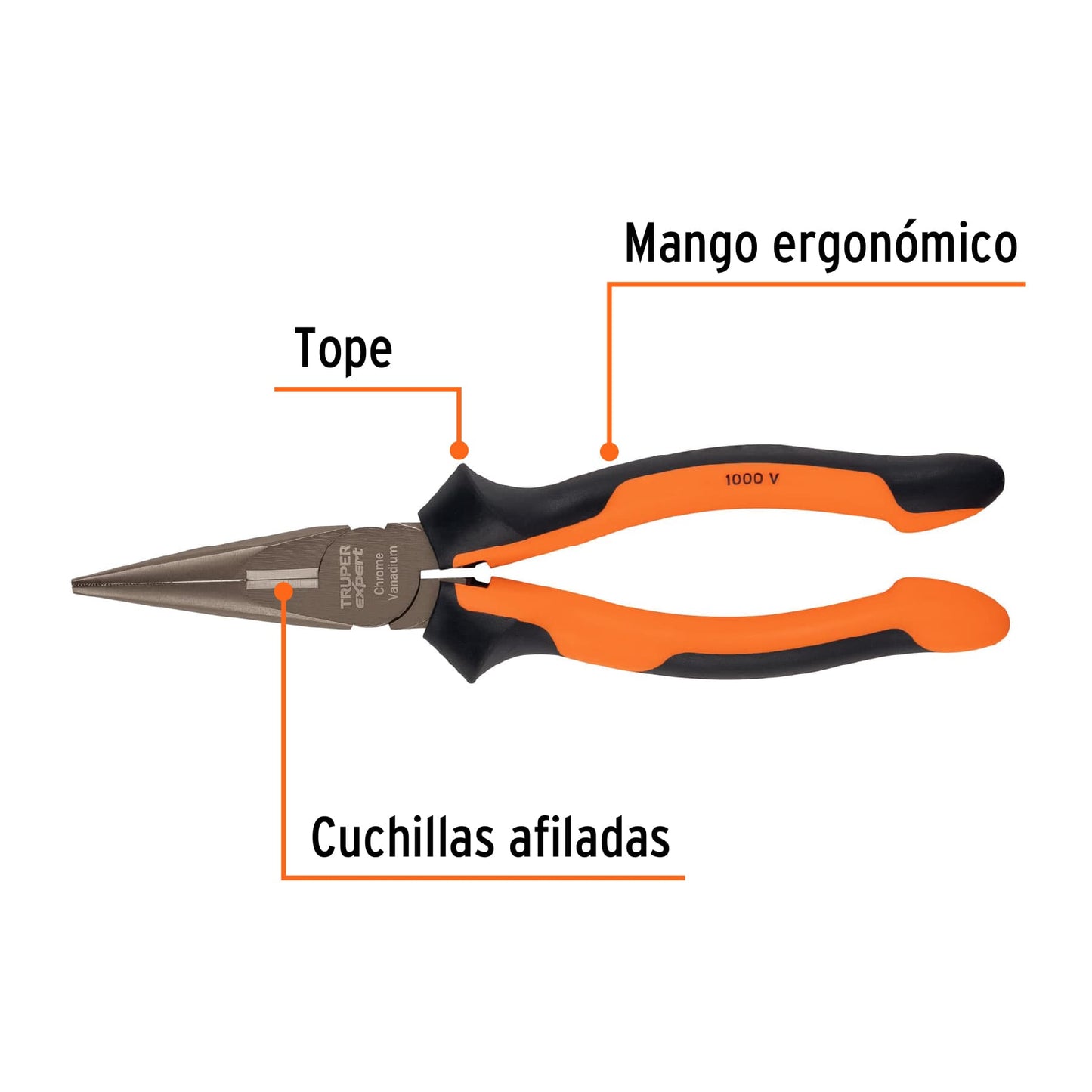 Pinza punta y corte 8" con mango Comfort Grip