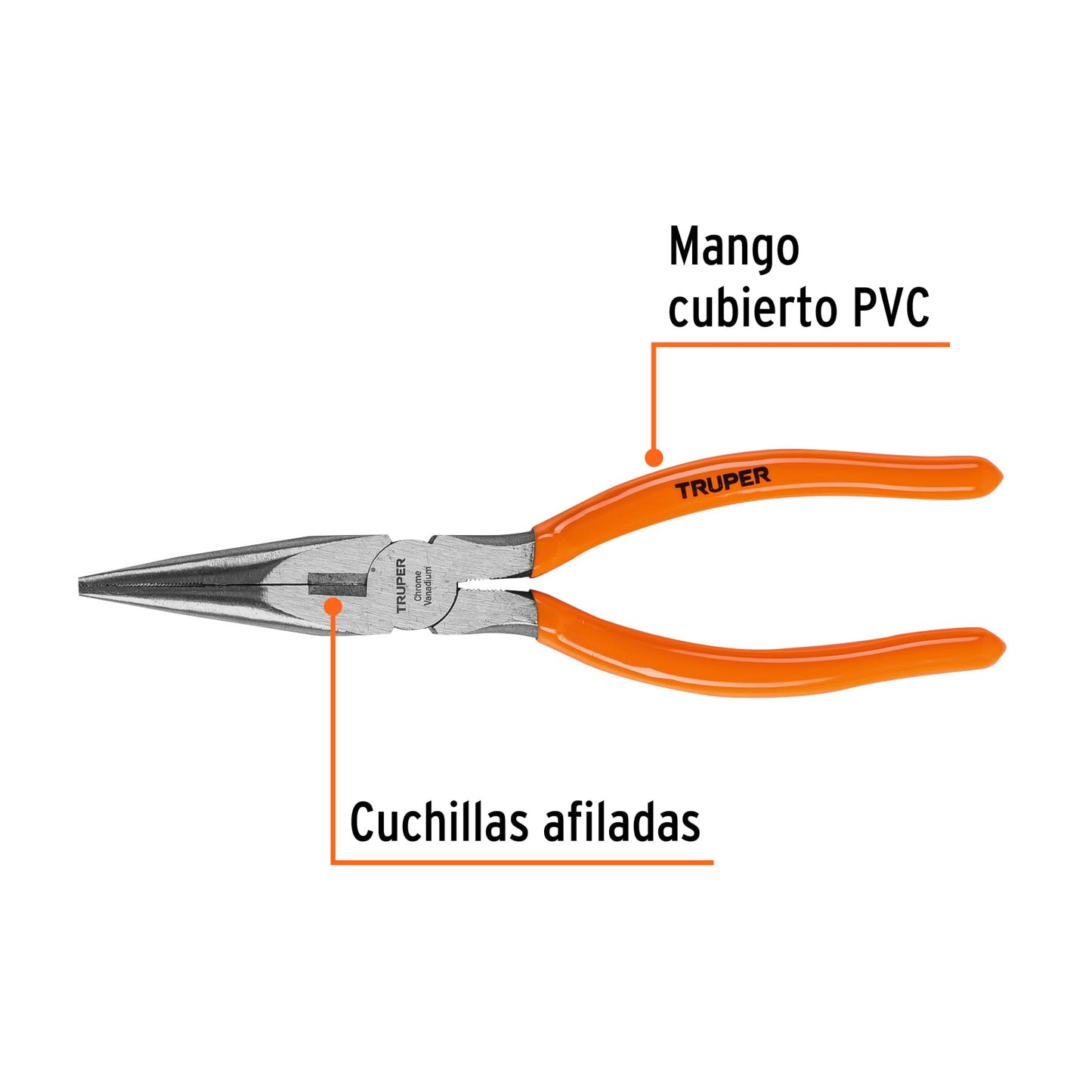 Pinza de punta y corte de 20 cm con mango de PVC