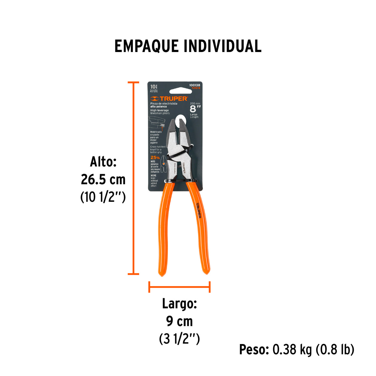 Pinza para electricista 8" alta palanca mango PVC · vista 5