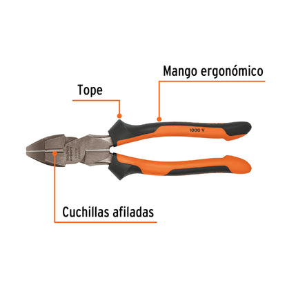 Pinza para electricista 9" alta palanca con mango Comfort Grip