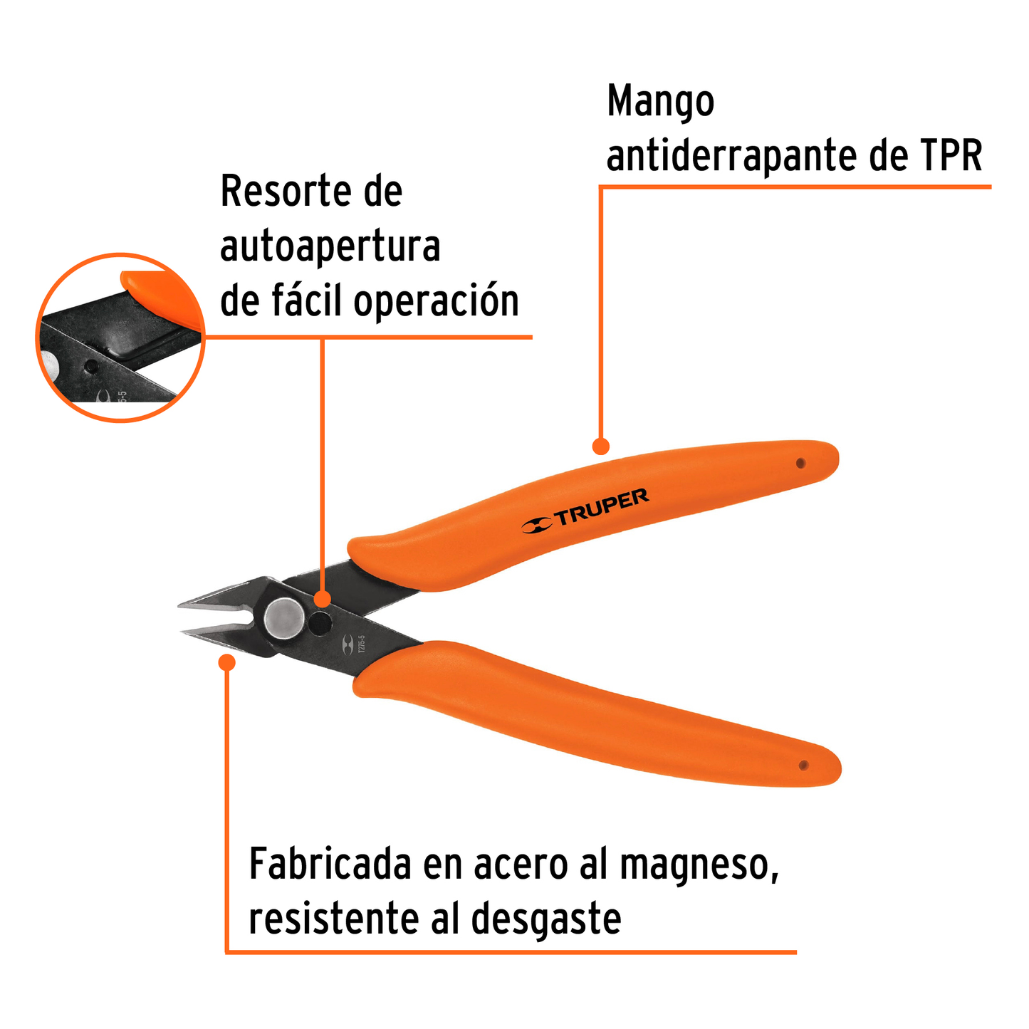 Pinza de corte para electrónica de 5 pulgadas con mango antiderrapante