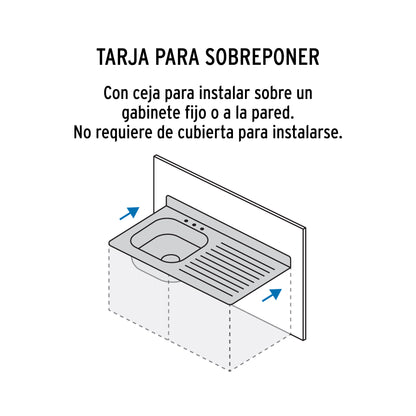 Tarja de sobreponer de 100x50 cm con tina izquierda y acabado satín