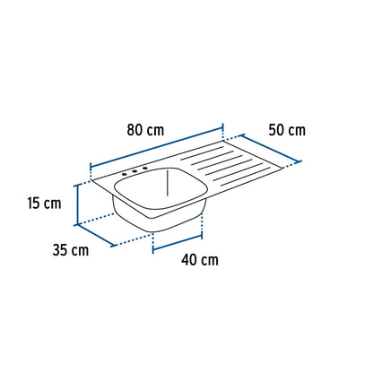 Tarja de sobreponer de 100x50 cm con tina izquierda y acabado satín