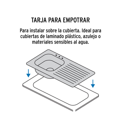 Tarja de empotrar de 100x50 cm con tina derecha y acabado satín