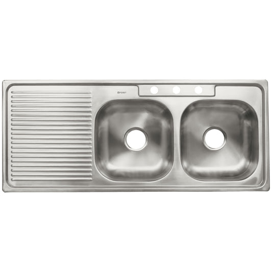 Tarja de empotrar de 120x50 cm con doble tina derecha y acabado satín