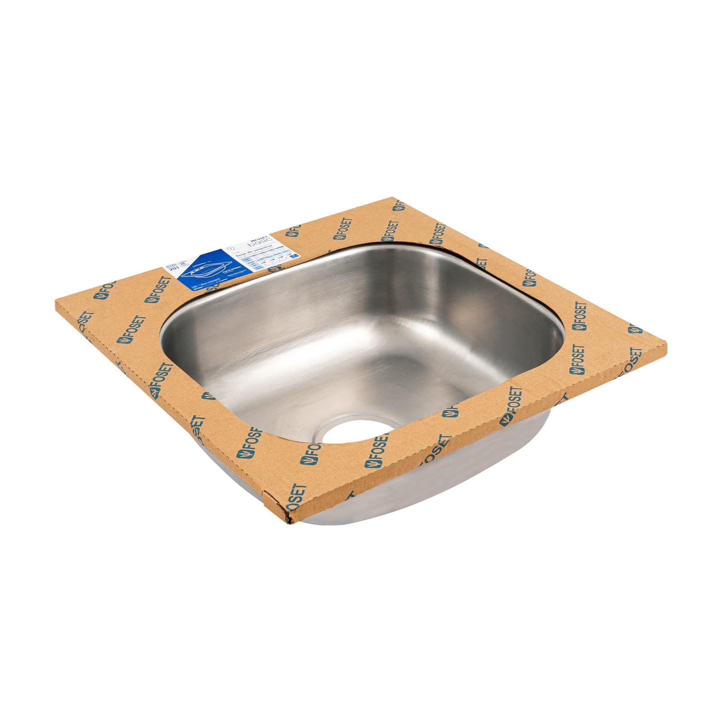 Tarja de empotrar sencilla de 48x48 cm con acabado satín y 3 perforaciones