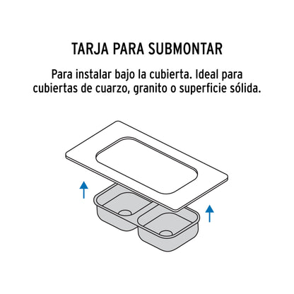 Tarja de submontar de 82x47x23 cm con doble tina y acabado satín