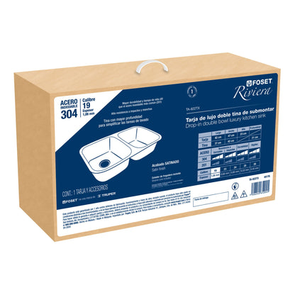 Tarja de submontar de 82x47x23 cm con doble tina y acabado satín