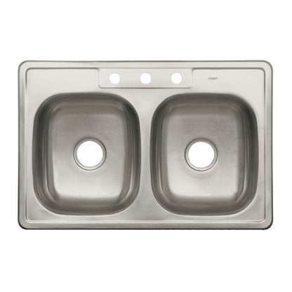 Tarja de empotrar de 84x56 cm con doble tina y tres perforaciones para grifería