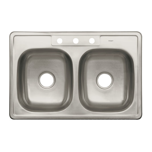 Tarja de empotrar de 84x56 cm con doble tina y tres perforaciones para grifería