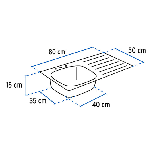 Tarja de sobreponer de 80x50 cm con tina derecha y acabado satín