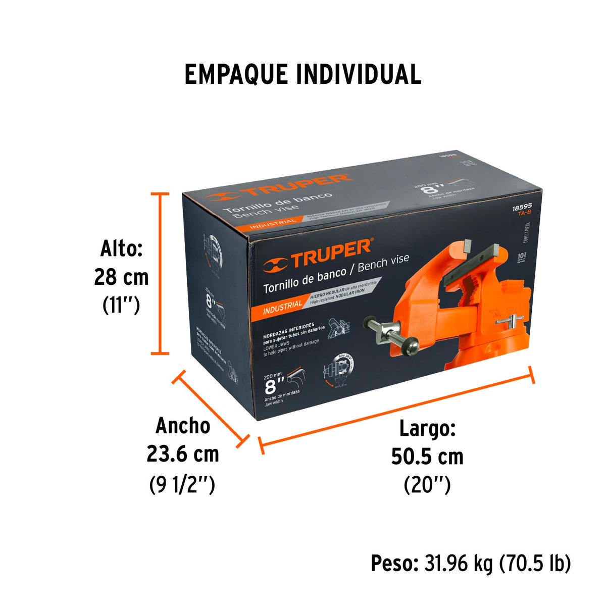 Tornillo de banco 8 pulg uso industrial - SKU 18595