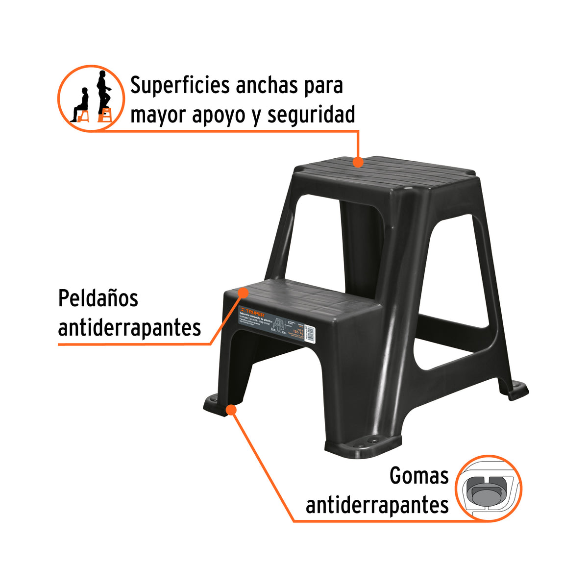 Taburete ligero de plástico, 2 peldaños · vista 2
