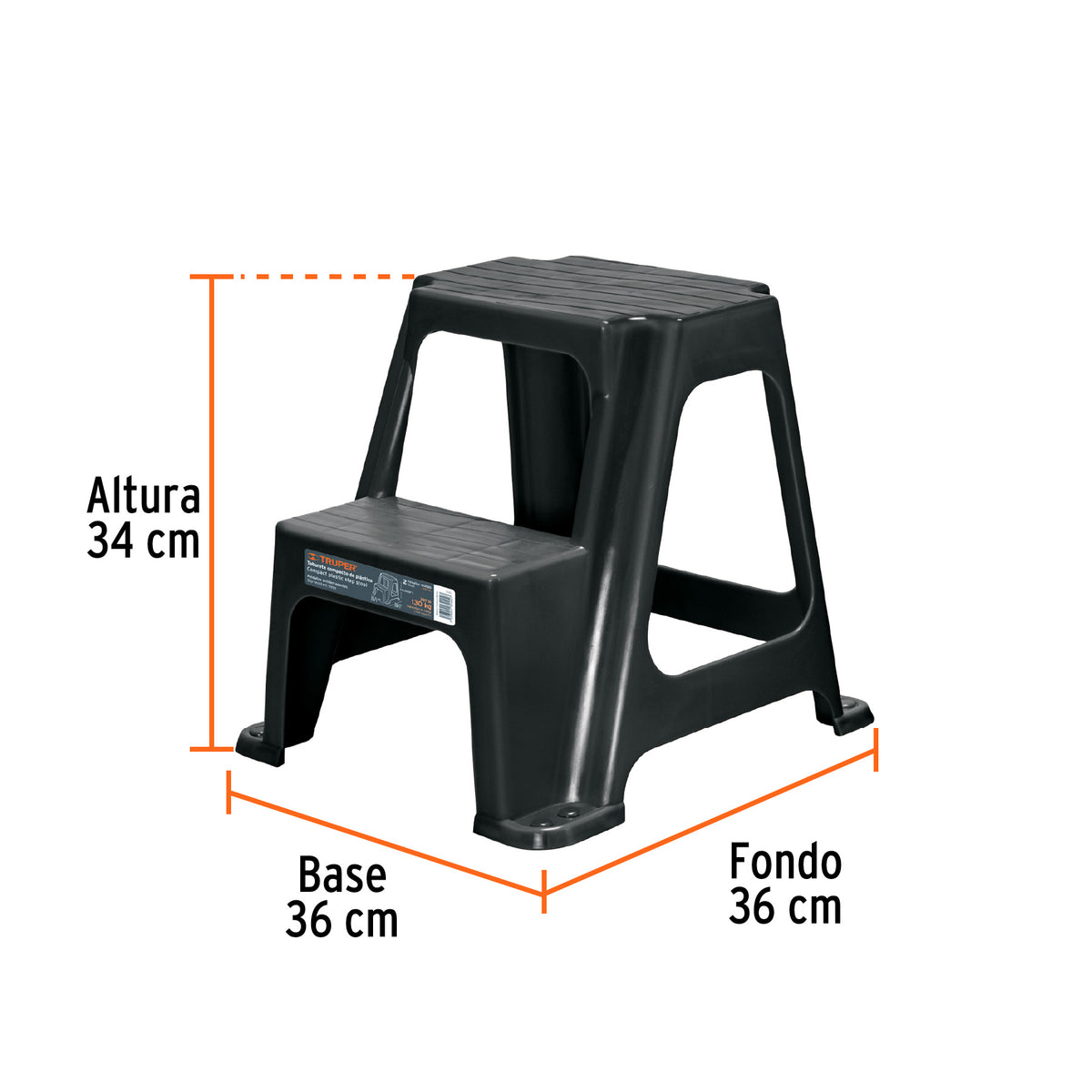 Taburete ligero de plástico, 2 peldaños · vista 3
