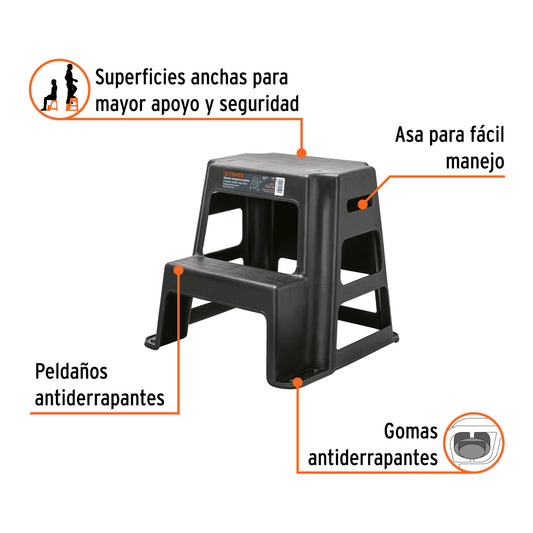 Taburete de 2 peldaños con capacidad de 200 kg y diseño antiderrapante