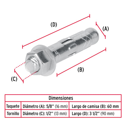 2 Taquetes Expansivos 1/2 pulg con Tornillo