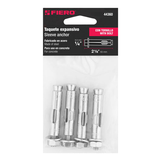 4 Taquetes Expansivos 1/4 pulg con Tornillo