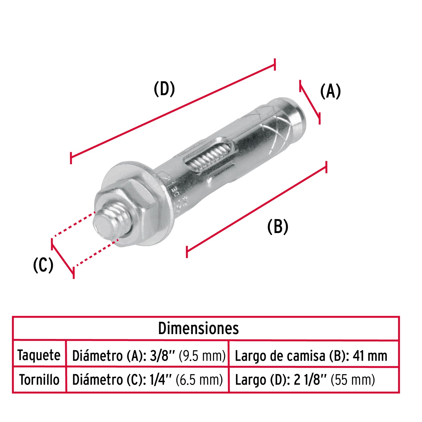 4 Taquetes Expansivos 1/4 pulg con Tornillo