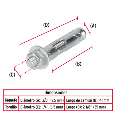 4 Taquetes Expansivos 1/4 pulg con Tornillo