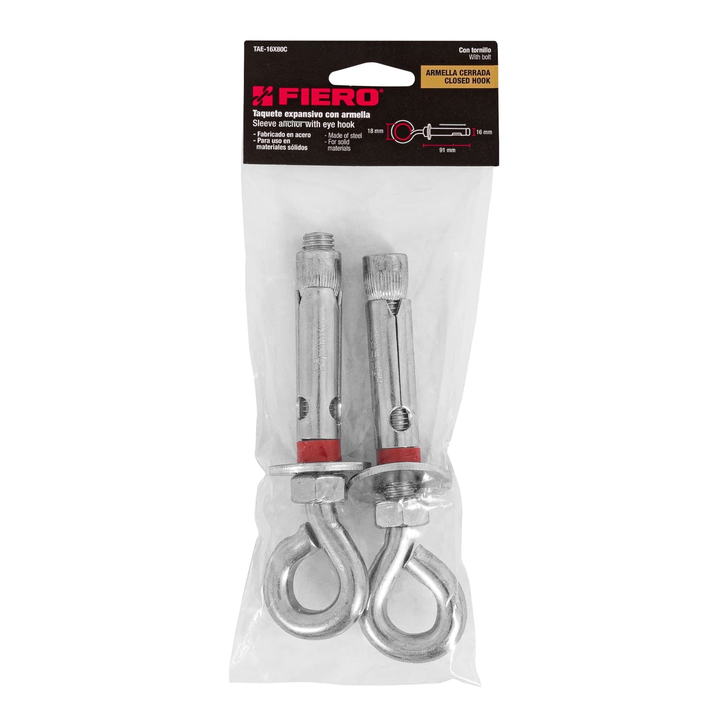 2 Taquetes Expansivos 16x90 mm Armella Cerrada