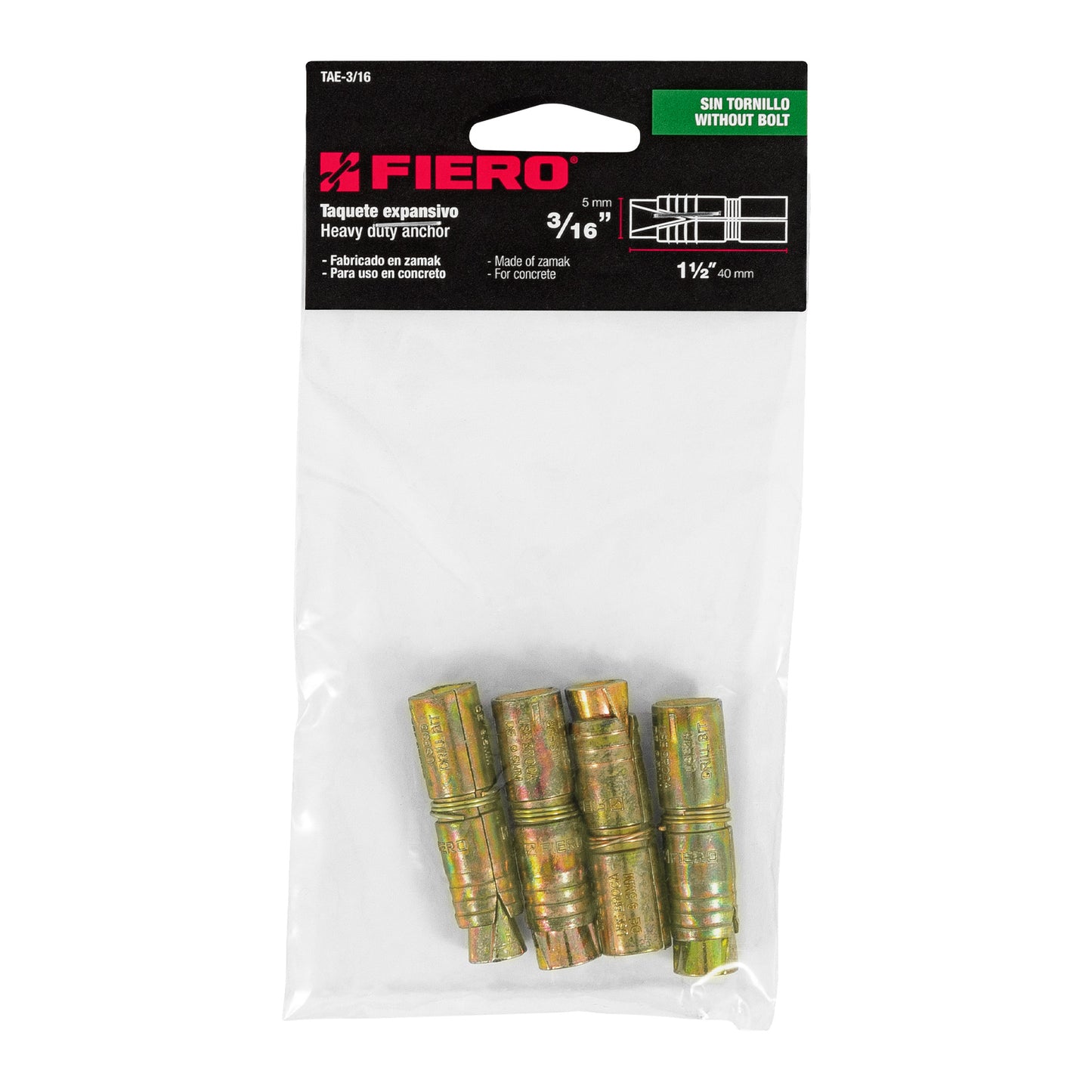 4 Taquetes Expansivos 3/16 pulg sin Tornillo