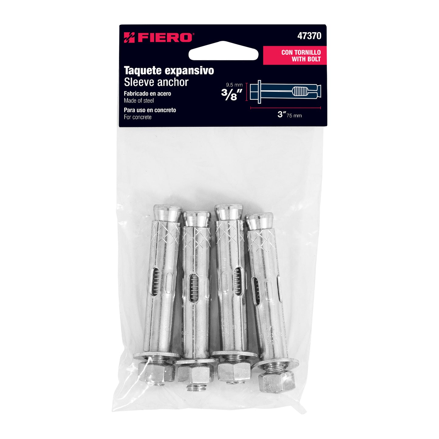4 Taquetes Expansivos 3/8 pulg con Tornillo