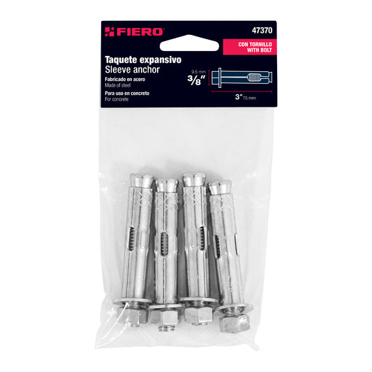 4 Taquetes Expansivos 3/8 pulg con Tornillo