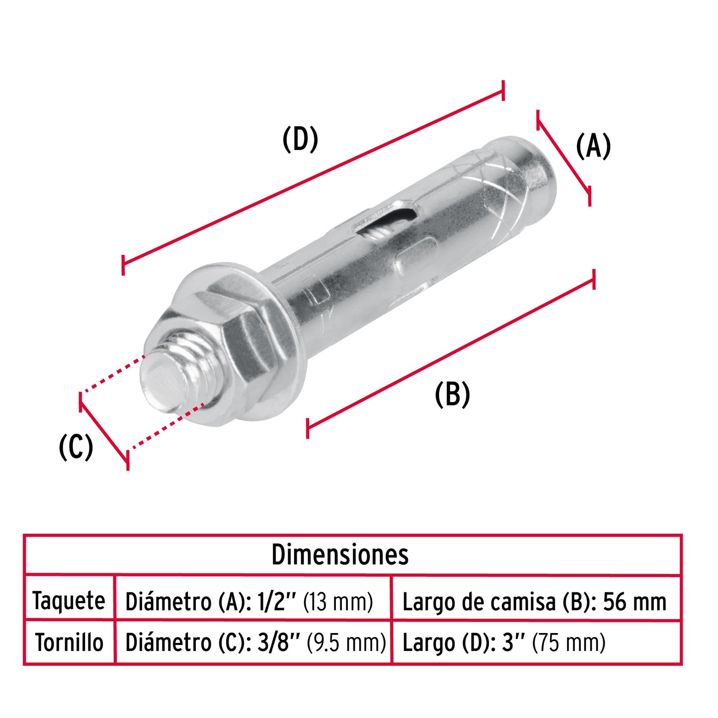 4 Taquetes Expansivos 3/8 pulg con Tornillo