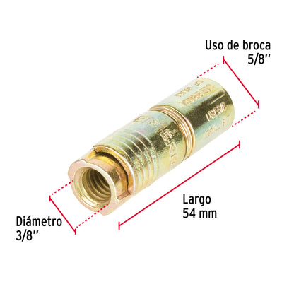 4 Taquetes Expansivos 3/8 pulg sin Tornillo