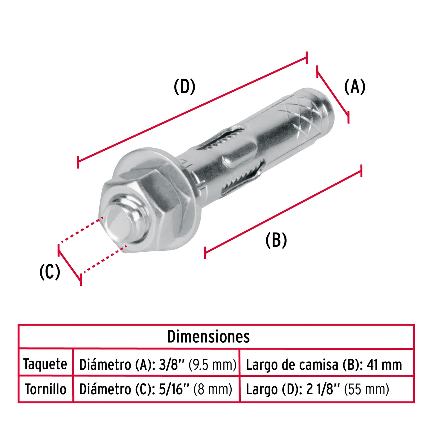 4 Taquetes Expansivos 5/16 pulg con Tornillo