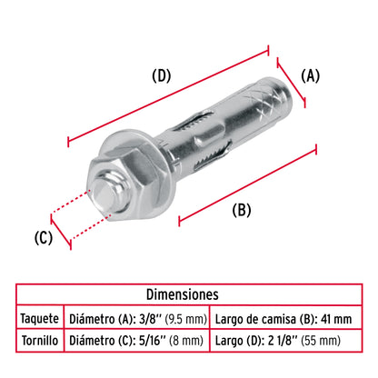 4 Taquetes Expansivos 5/16 pulg con Tornillo