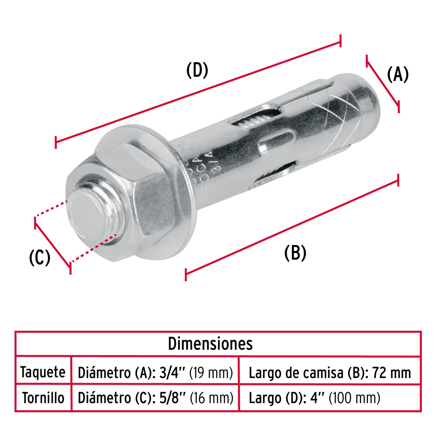 2 Taquetes Expansivos 5/8 pulg con Tornillo