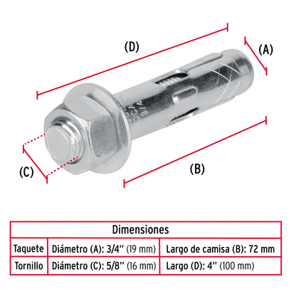 2 Taquetes Expansivos 5/8 pulg con Tornillo