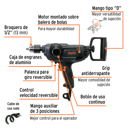Taladro/destornillador tipo espada 1/2" 1150 W industrial