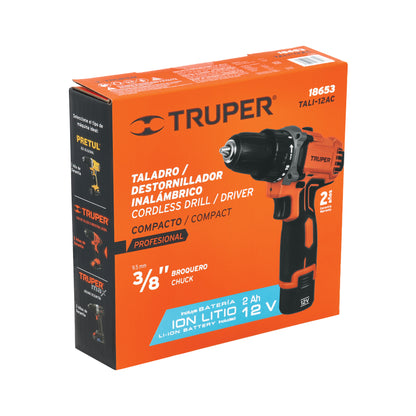 Taladro compacto inalámbrico de 3/8 in con batería 12 V y dos velocidades