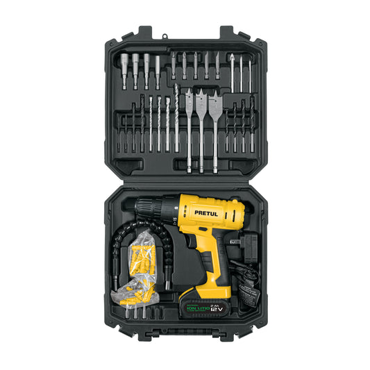 Kit de taladro inalámbrico de 3/8 in con batería 12 V y 33 accesorios