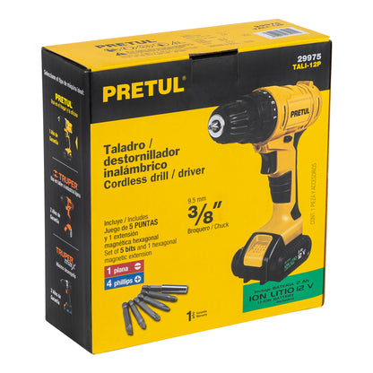 Taladro inalámbrico de 3/8 in con batería 12 V y una batería de 2 Ah