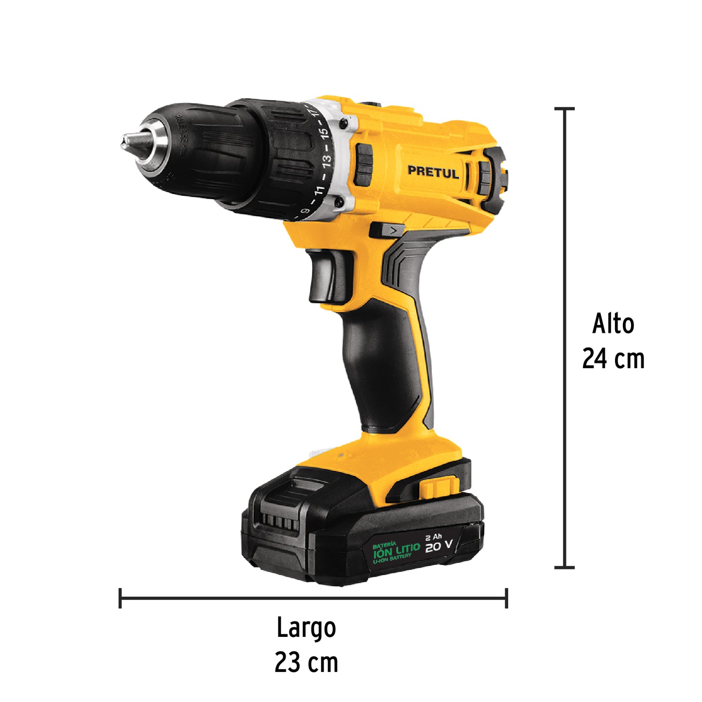 Kit de taladro inalámbrico de 1/2 in con batería 20 V y 32 accesorios