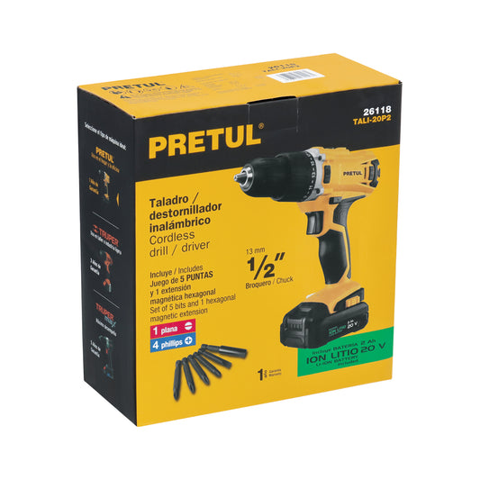 Taladro inalámbrico de 1/2 in con batería 20 V y dos velocidades