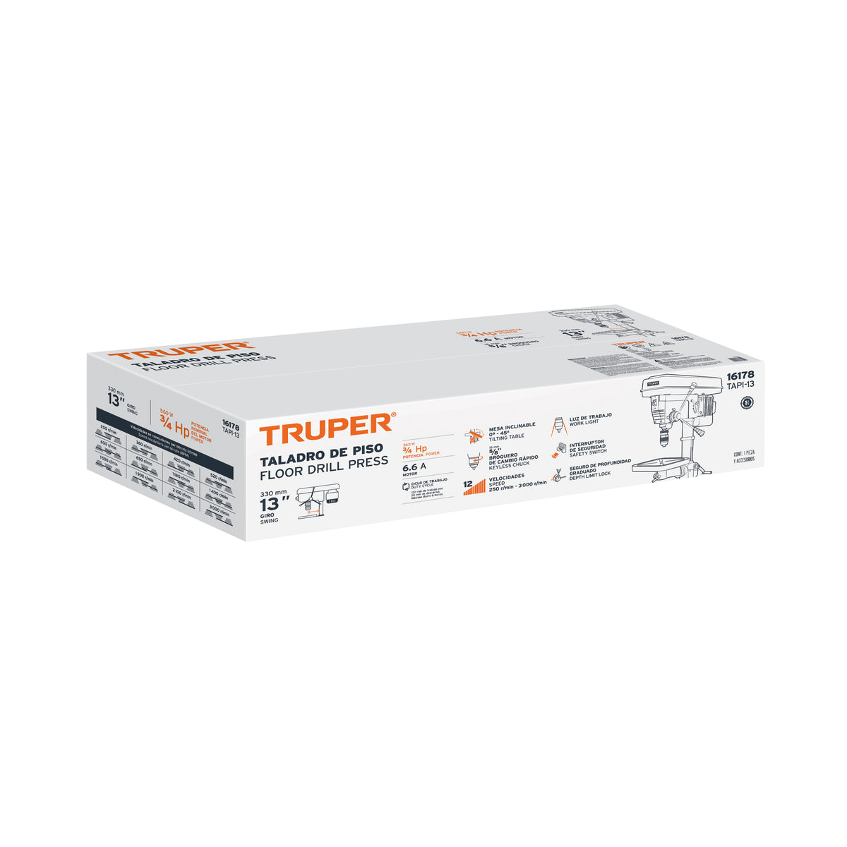 Taladro de piso 13 pulg 3/4 HP 5/8 pulg - SKU 16178