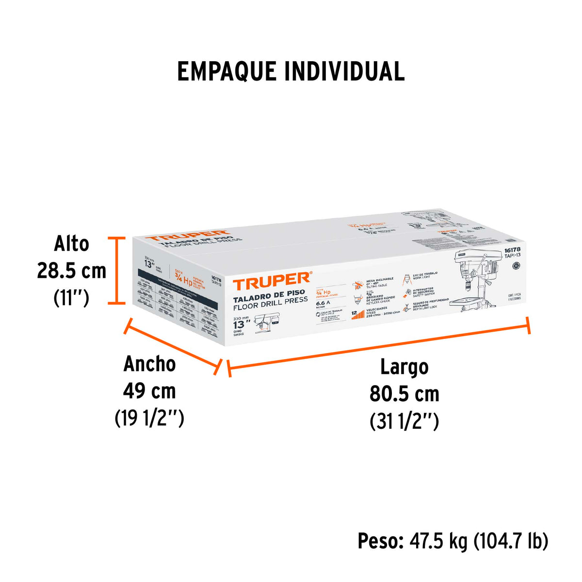 Taladro de piso 13 pulg 3/4 HP 5/8 pulg - SKU 16178