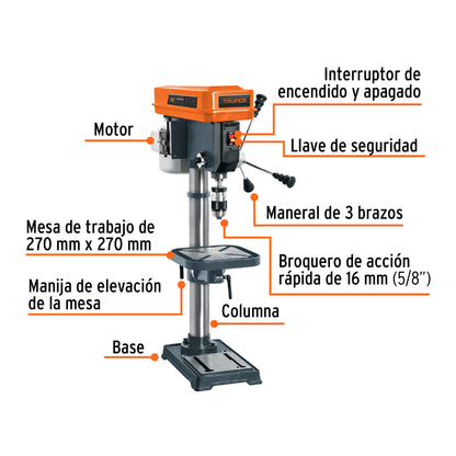 Taladro de piso 13 pulg 3/4 HP 5/8 pulg - SKU 16178