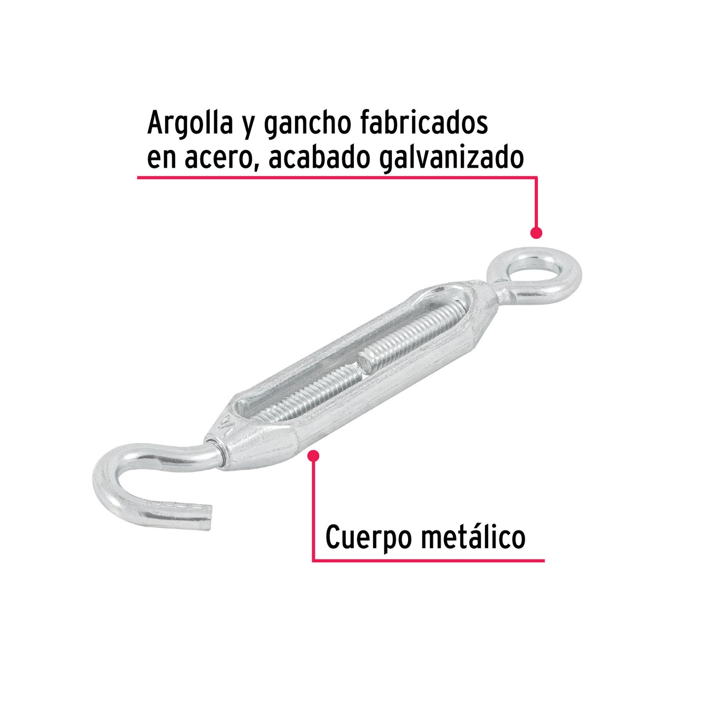 Tensor Zinc Ojo Gancho 1/4 Pulgada